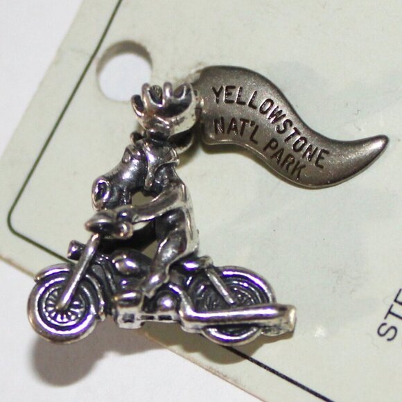 Vintage Sterling Silver Yellowstone Park Moose on Motorcycle Charm - Picture 2 of 7
